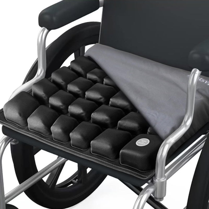 ANMSVI Inflatable Seat Cushion for Car, Office and Wheelchair, Adjustable Firmness, Ergonomic Support for Lower Back and Tailbone, 18x16x2.1 inches, Grey Cover - Image 1